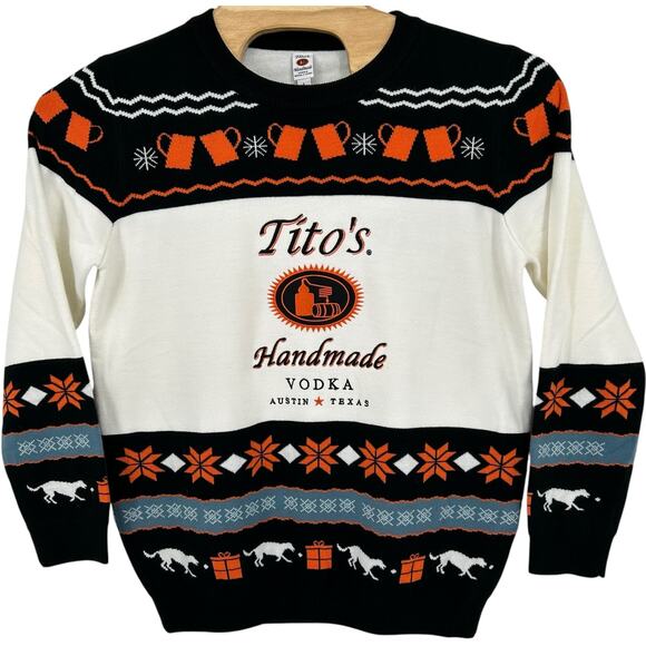 Mens Embroidered Tito's Handmade Vodka Ugly Christmas Sweater Holiday Crewneck~L - Picture 1 of 7